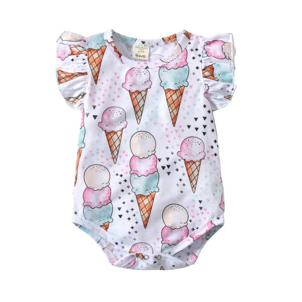 Cute Ice Cream Pig Newborn Baby Boy Girl Romper Jumpsuit Long Sleeve Bodysuit Overalls Outfits Clothes