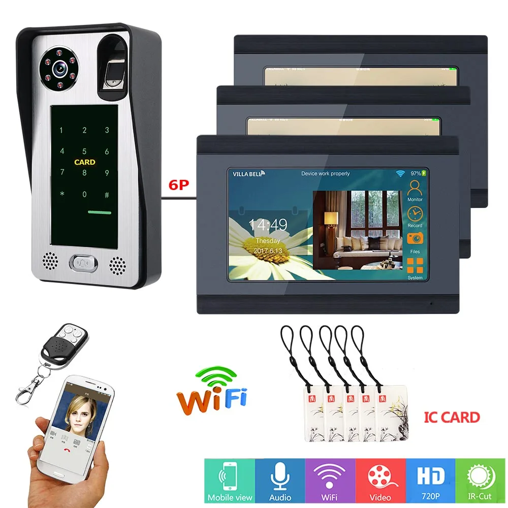 7inch Wired Wifi Fingerprint IC Card Video Door Phone Doorbell Intercom System with Access Control Support Remote A | Безопасность и
