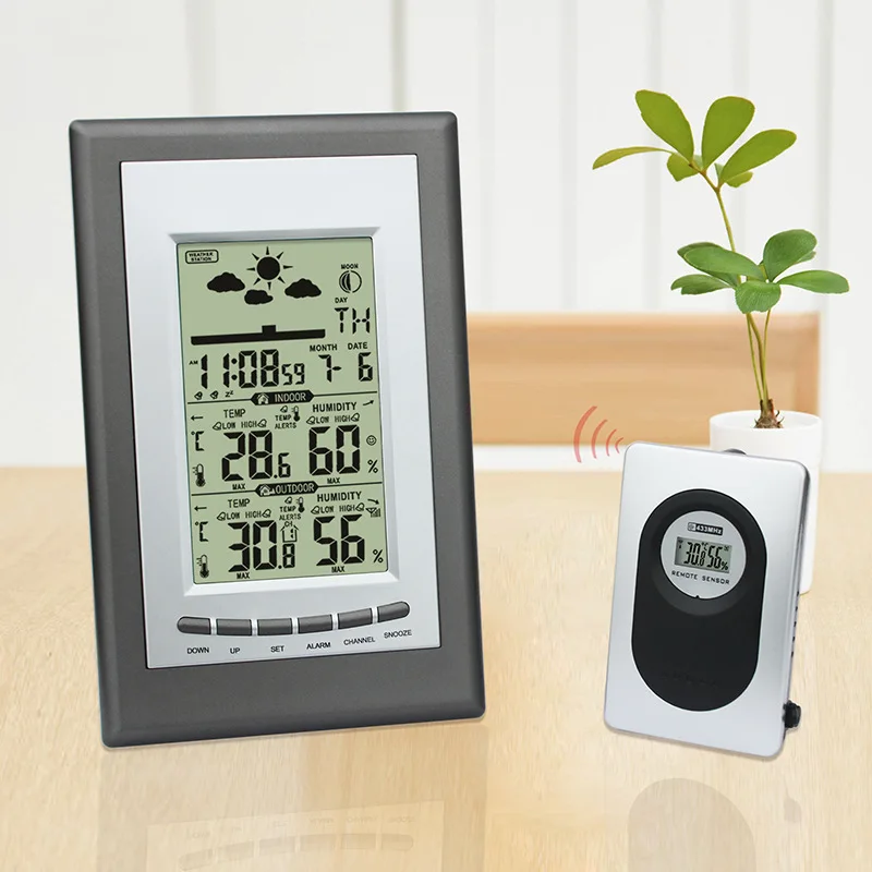 Цифровой термометр с дистанционным датчиком, ЖК-дисплей, для помещений и улицы, метеостанция, повтор, часы, рассвет, закат, дисплей, измеритель температуры