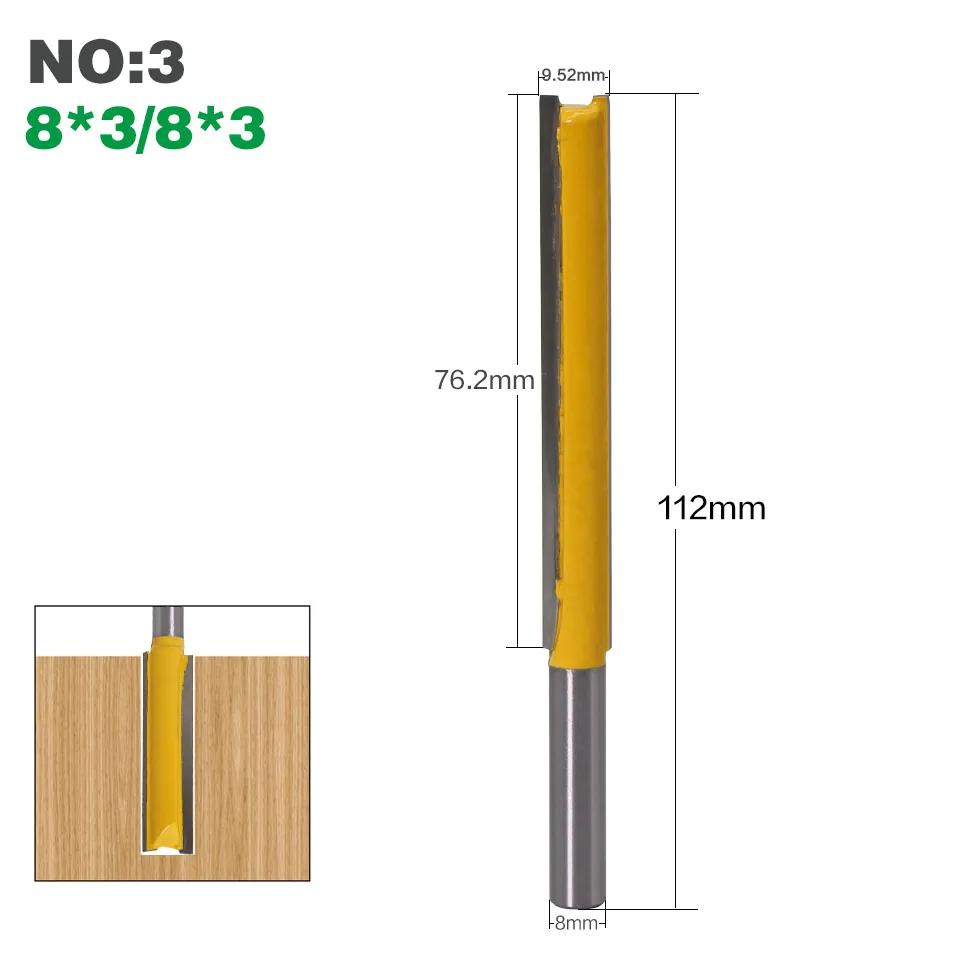 1 шт. 8 мм хвостовик прямой/Dado фреза для дерева карбида вольфрама длинные прямые фрезерные фреза по дереву фреза - Cutting Edge Length: NO3