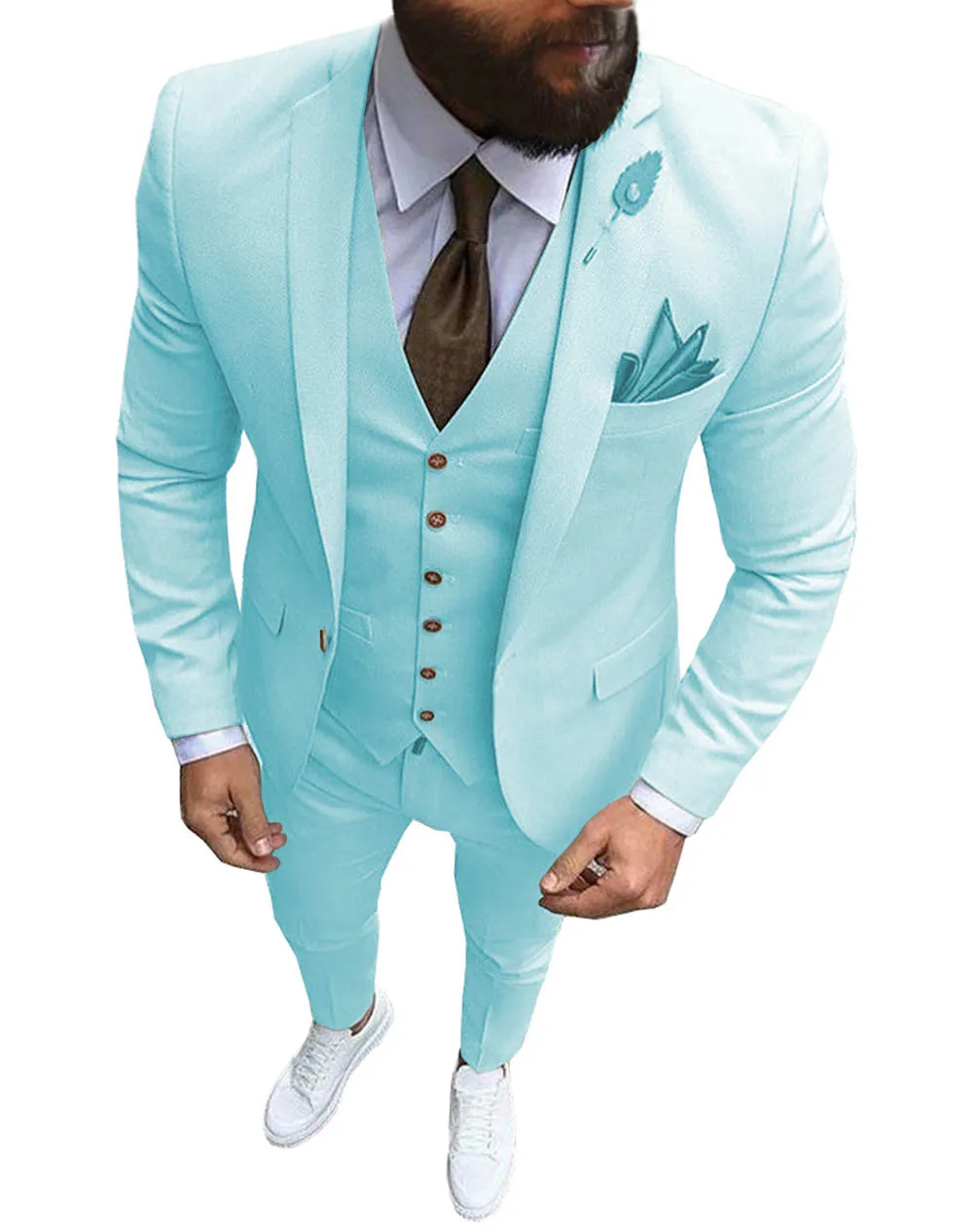 thumbnail image 1 of Nuevo traje rosa de 3 piezas para hombre, traje formal de negocios con solapa con muesca, esmoquin ajustado, chaqueta para padrino de boda (chaqueta + chaleco + pantalones), 1 of 5