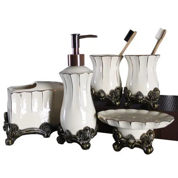 

European household dental gear set bathroom five-piece simple brush tooth cup couple toothbrush cup set ceramic LO7281135