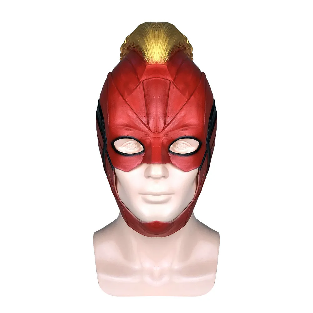 

Captain Marvel Cosplay Mask Women Men Superhero Latex Mask Halloween Party Helmet Hero Cosplay Prop