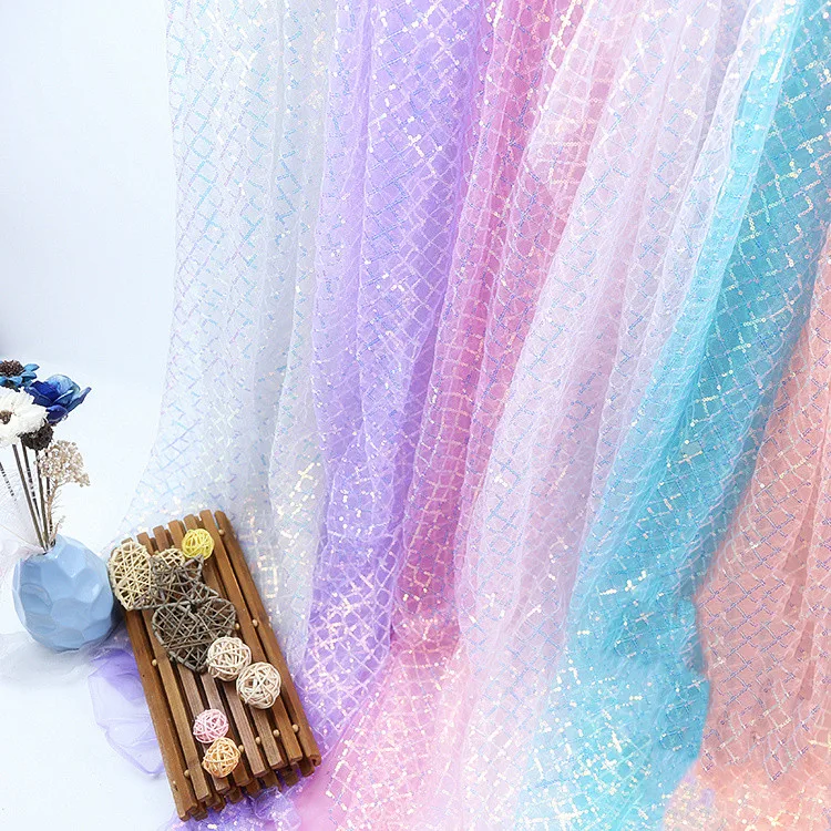 Клетчатые голографические Блестки из сетчатой ткани для сцены одежда свадебное украшение из ткани Марлевое полотно для фотографического фона