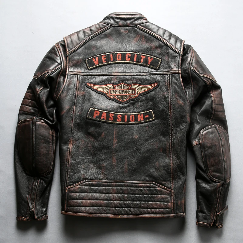 Модная мужская куртка из натуральной кожи, приталенная черная кожаная мотоциклетная куртка из коровьей кожи, винтажная Байкерская кожаная куртка с отворотом