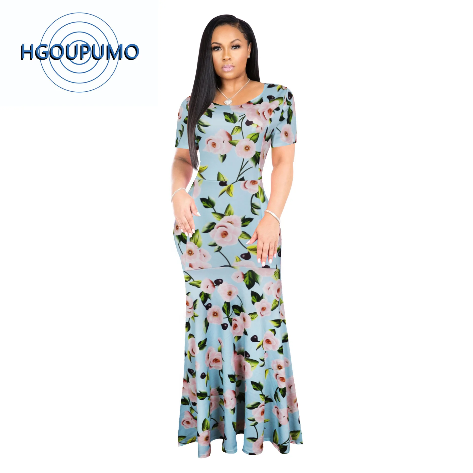 

High 2018S-5XLQuality New Fashion Designer Maxi Dress Women's half Sleeve deep v neck Printed Celebrity Party Long Dress