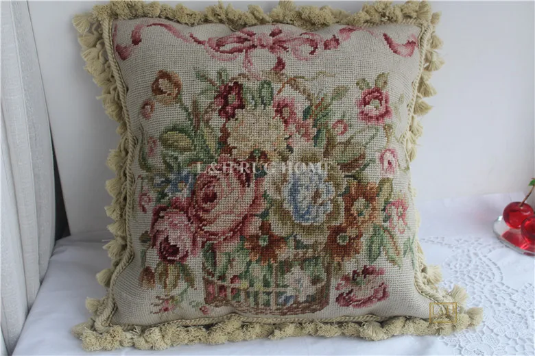 10 к 1" х 16" Victroial конструкции ручной работы шерсть игольная Подушка розы подушки без вставок