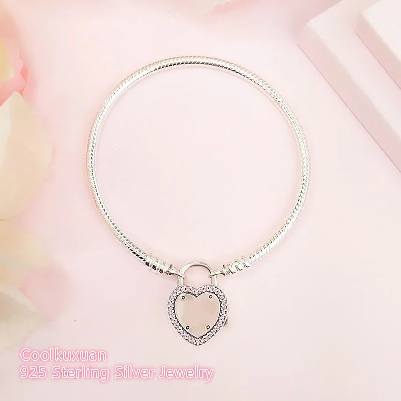 Замок свое обещание браслет стерлингового серебра 925 смешанный Cz Snake Браслеты для Для женщин шарма Бусины DIY Ювелирные украшения