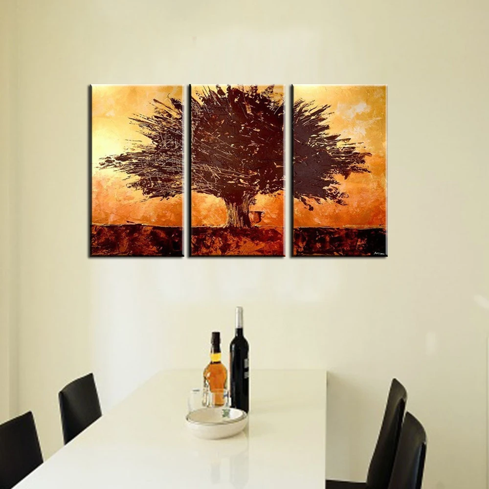 3 panel canvas wall art Modern abstract tree paintings picture oil painting on canvas acrylic
