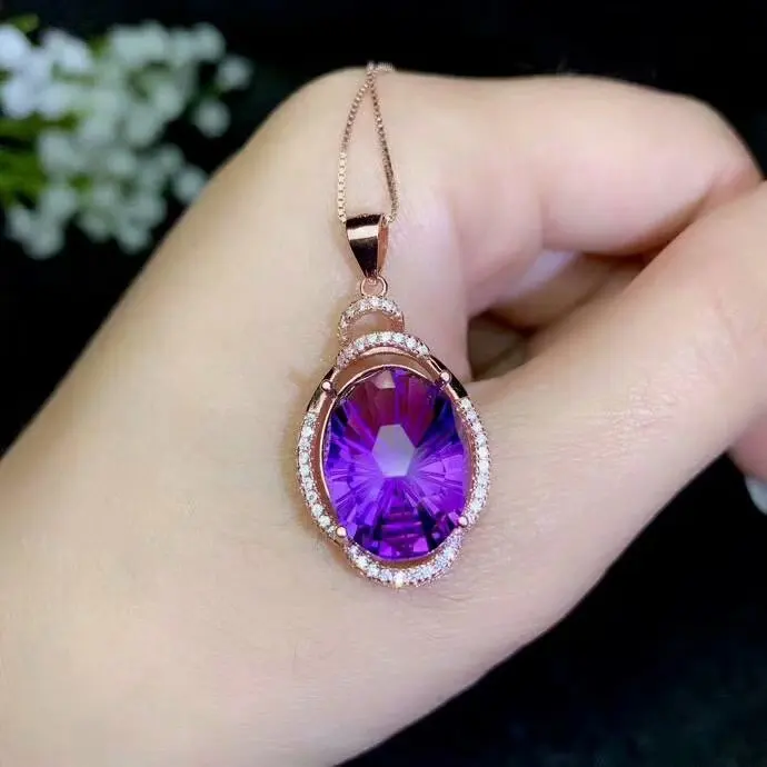 SHILOVEM 925 серебро Пьезоэлектричество подвески из аметиста Отправить цепочки и ожерелья Классический тонкой новинки для женщин завод подарок bz121699agz