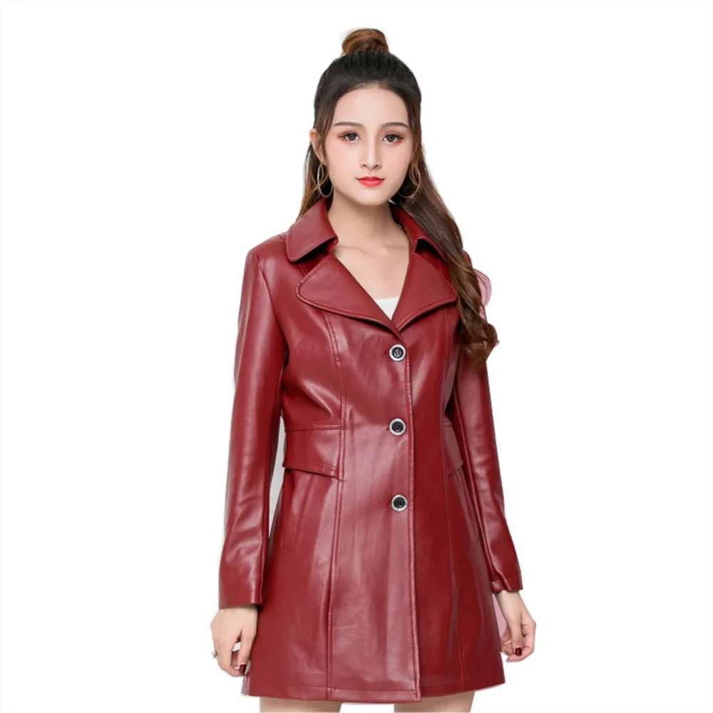 

Long PU Leather Coat Women 2019 Casual Single Breasted Faux Leather Motorcycle Jackets Autumn Female Plus Size 4XL 5XL Outwear