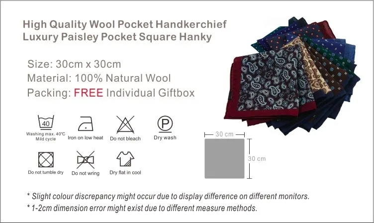 Высокое качество шерсть модный Карманный платок Роскошный узор Пейсли Карманный квадратный носовой платок с подарочной коробкой
