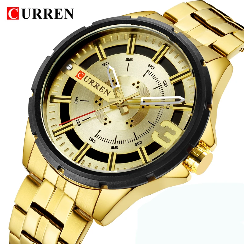 

Curren Mens Watches Top Brand Luxury Creative Waterproof Golden Men's Wrist Watches Stainless Steel Business Gold Men Watch 2019