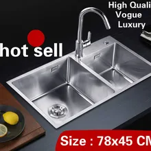 Домашняя Роскошная кухонная ручная раковина двойной паз мыть овощи прочный 304 нержавеющая сталь Горячая 78x45 см
