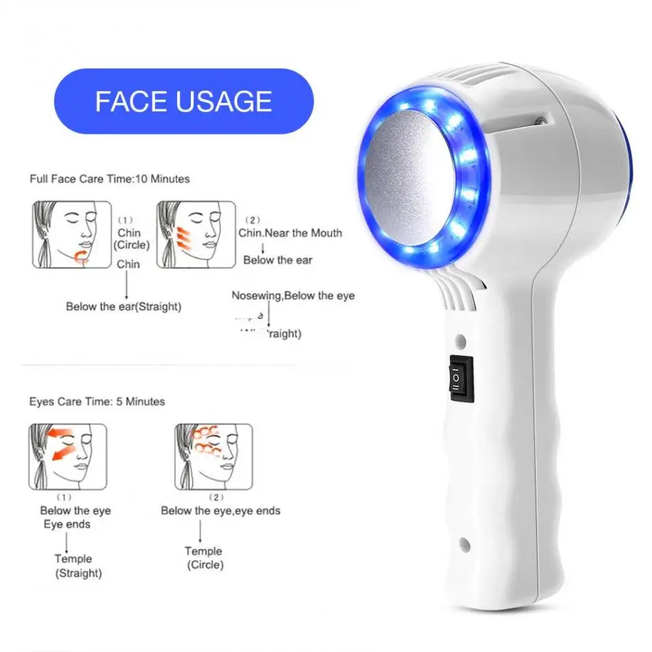 Горяче-холодный молоточек массажер для лица Подтяжка кожи против старения синий Фотон терапия массажер аппарат для криотерапии уход за кожей Инструменты с Европейским штекером