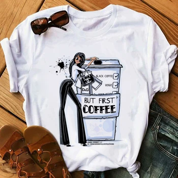 

2019Women BUT FIRST COFFEE Female White T-Shirts Harajuku Streetwear Tee Summer Short Sleeve Tops Girl's Gift T-shirt
