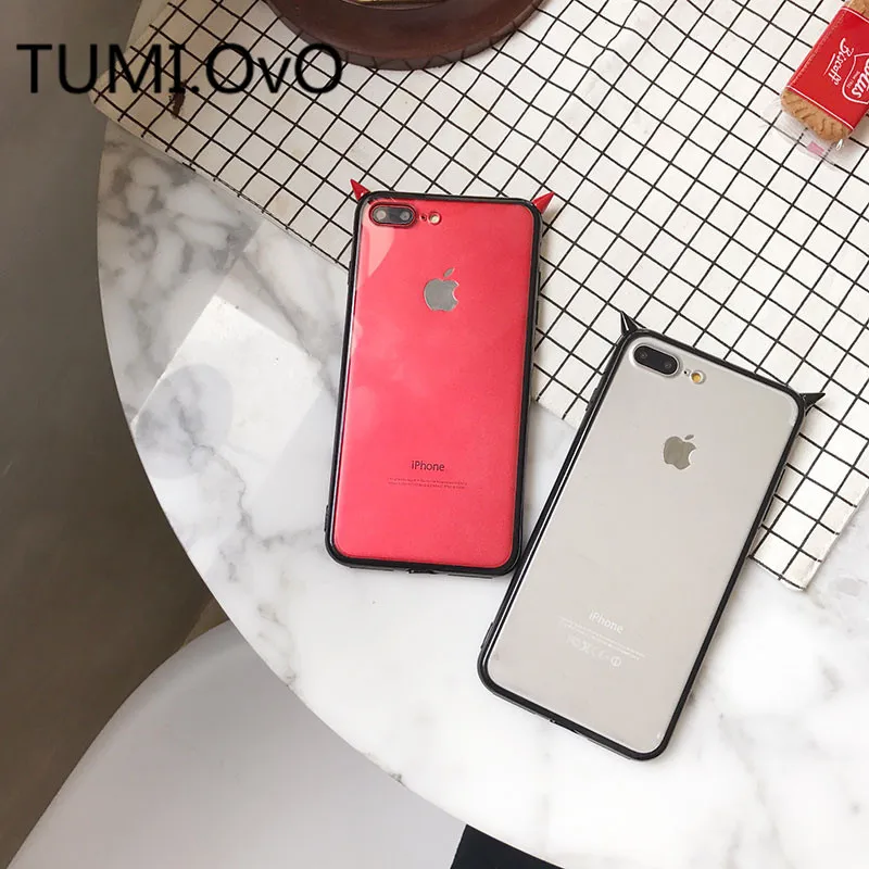 

TUMIOVO Lover Devil Transparent Cover For iPhone 6 4.7 6S Plus Phone Case Cartoon Angel Ears Sparkling Coque For iPhone 7 7 Plus