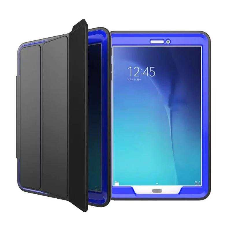 

NEW luxury Flip stand Covers For Samsung Galaxy Tab E 9.6'' SM T560 T561 Fashion Shockproof Hard Military Duty hybrid Hard Case