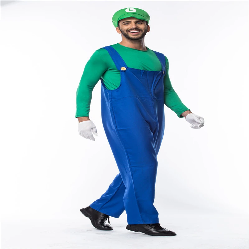 80s Super Mario Luigi Plumber Workman Boy Girl Green Red Video Game Fancy Dress