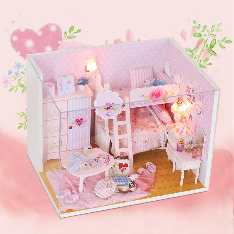 

DIY Doll House Doll House Furniture Dollhouse Building Model Gift Toys Miniature House Pink Girl Q010 #E