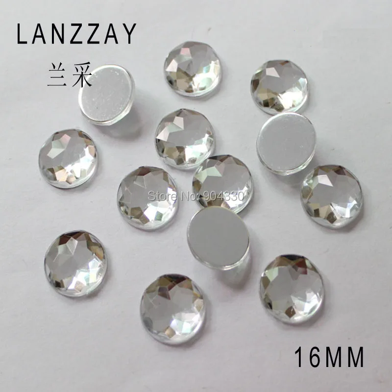 

Free Shipping LANZZAY 100pcs 16mm Round Flat Back Rhinestone Triangular Facets Acrylic Diamond DIY Jewelry Garment Accessory