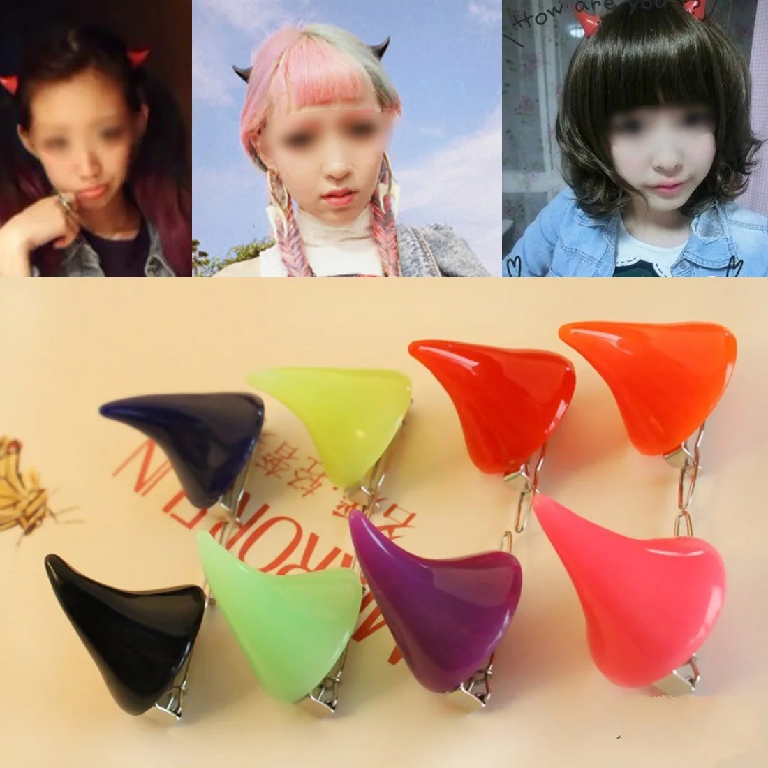 

2P Girl Halloween Stereo Devil Horns Ears BarrettesHair Head Bands Clip Hairgrips headband hairband Fashion Headwear