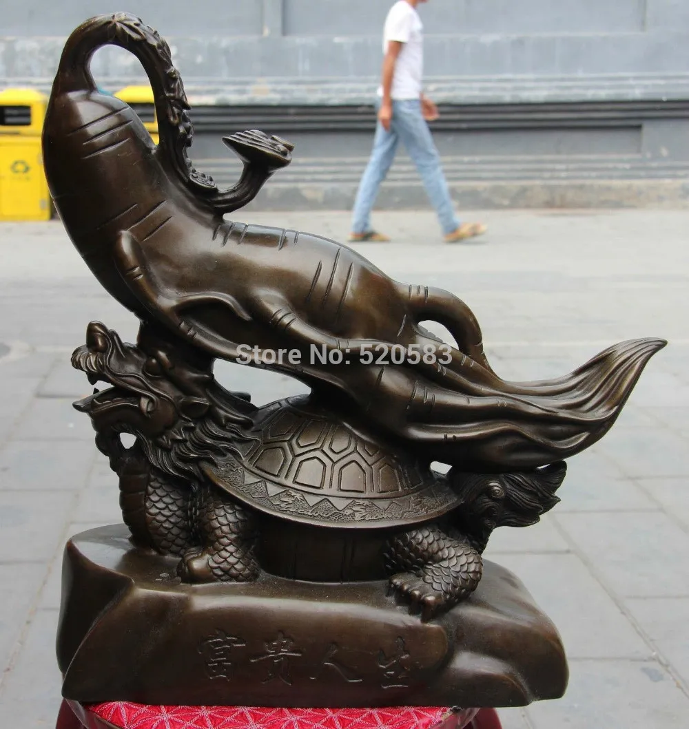 

free China Palace Copper Bronze Ginseng RuYi Dragon tortoise TurtleWealth Life Statue fast