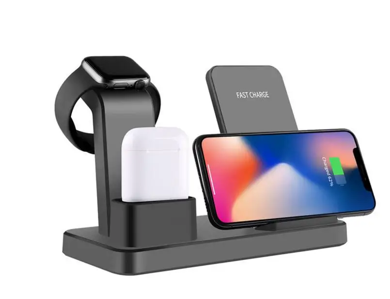 

10w 2A fast 3 in1 wireless charger holder dock for iphone 8 x/xs samsung s9 s10 apple watch for airpods