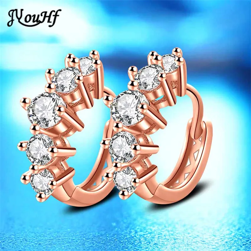 

JYouHF New Design Zirconia Stud Earrings for Women Bijoux White Rose Gold Color with Crystal Earing Fashion Jewelry Oorbellen