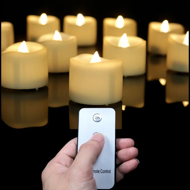 Pack of 12 Warm White Flickering Remote Flameless LED Birthday Candles