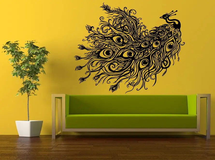 Wall Room Decor Sticker Mural Decal Bird Peacock Tail Feathers Big
