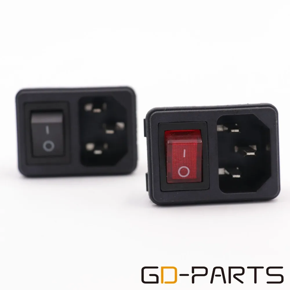 IEC320 AC Power cord Inlet Mains Power Receptacle With ON OFF Red Rocker Switch