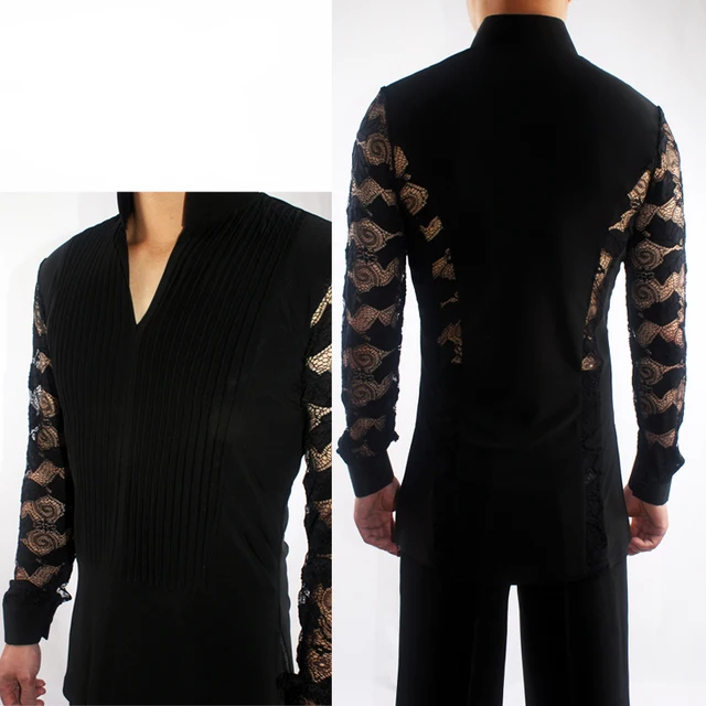 2018 New Ballroom Latin Dance Shirts Male Black Long Sleeve V Collar Shirt Men Samba Cha Cha Dancing Tops Performance Wear N7026 -