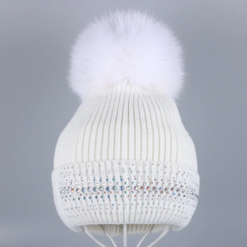 Женские красивые зимние шапки с помпоном, шерсть, кашемир, мягкая брендовая зимняя шапка, мех лисы, норки, помпон, шапки с помпоном - Цвет: Fox Pompom