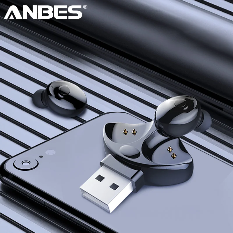

ANBES Mini Dual Earphone Wireless Bluetooth Earphone V5.0 Headphones with Mic In-Ear Earbud Headset Auriculars USB Charger seat