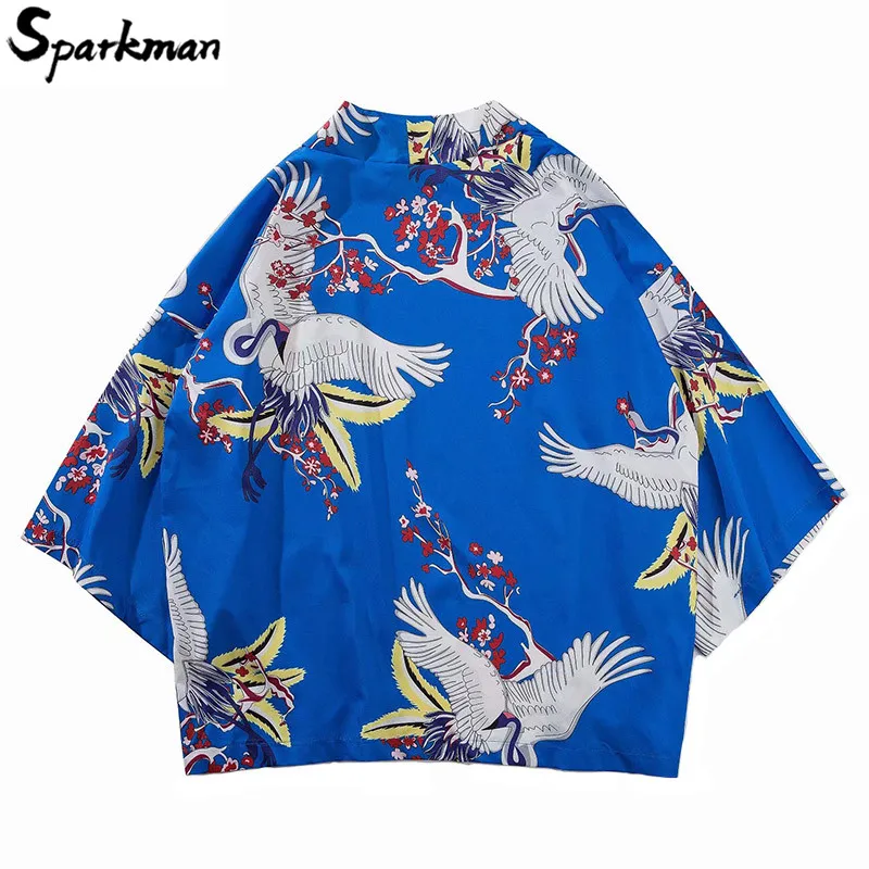 Japanese Style Harajuku Crane Plum Blossom Print Kimono Jackets 2018 Autumn Casual Mens Streetwear Jacket Coat Summer Thin Gown Japanese Style Harajuku Crane Plum Blossom Print Kimono Jackets 2018 Autumn Casual Mens Streetwear Jacket Coat Summer Thin Gown