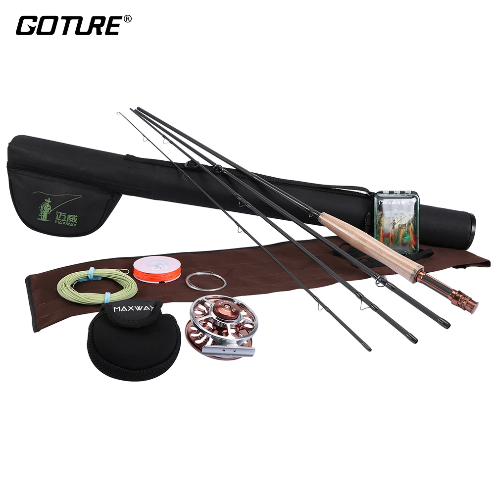 Goture يطير الصيد مجموعة 2.4 M 2.7 M الصيد بكرة قضيب كومبو 3/4 5/6 الألومنيوم يطير بكرة مع خط حقيبة الذباب يطير الصيد عدة pesca