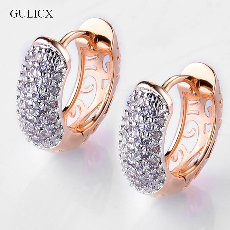 Round Crystal Earrings for Women Gold Platinum Plated Hoop Earrings CZ