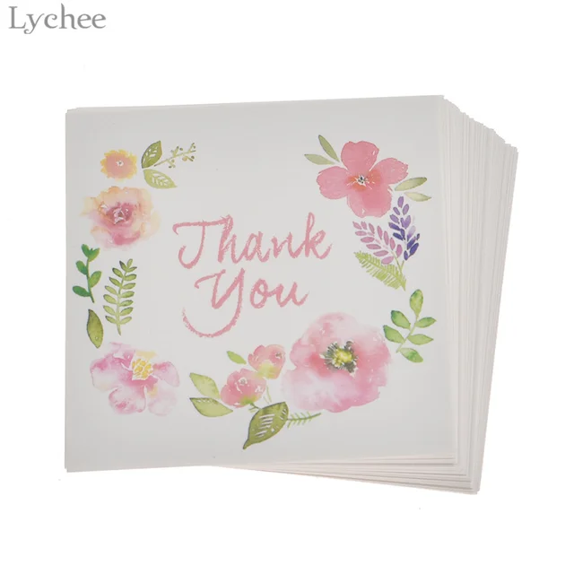Lychee 50pcs Thank You and Flowers Card Invitations Leave Message Cards Greeting Card For Wedding Birthday New Year Decoration