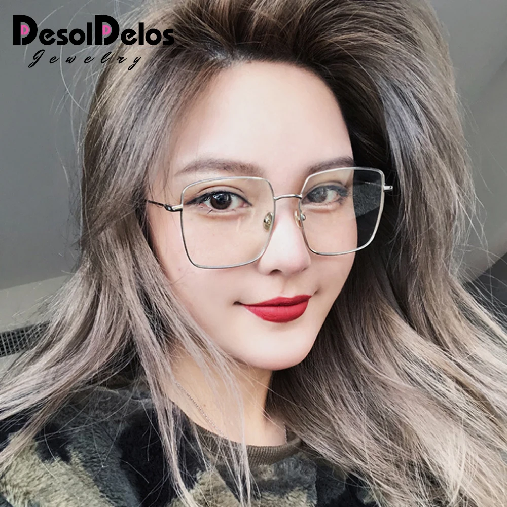 Корейская мода, Квадратные прозрачные очки для женщин, новинка, большие очки, оправа для очков, прозрачные очки, поддельные очки