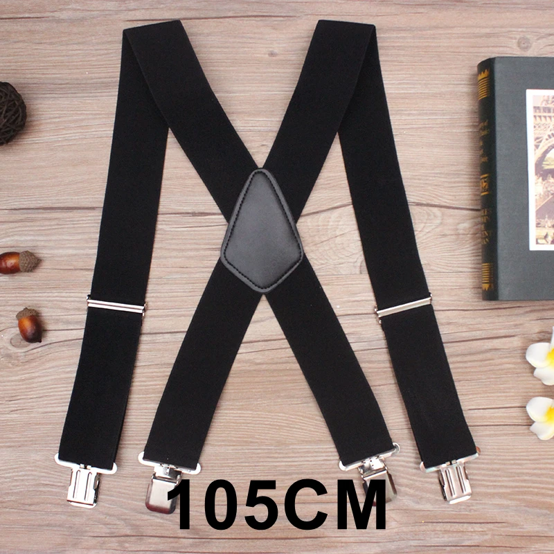 Black-105cm 130 см плюс размер подтяжки для тяжелых мужчин брюки с 4 сильными клипсами 5 см широкие подтяжки с x-обратно брюки мужские подтяжки ремень - Цвет: Black-105cm
