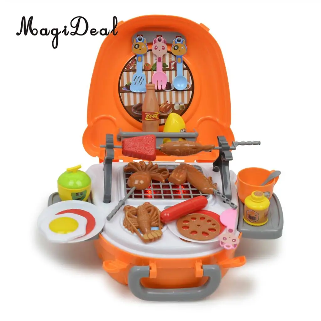 40 Pieces of Plastic BBQ Grill Game Pretend Play Toy Playset with Sound and Light, Kids Early Developmental Toy Birthday Gift
