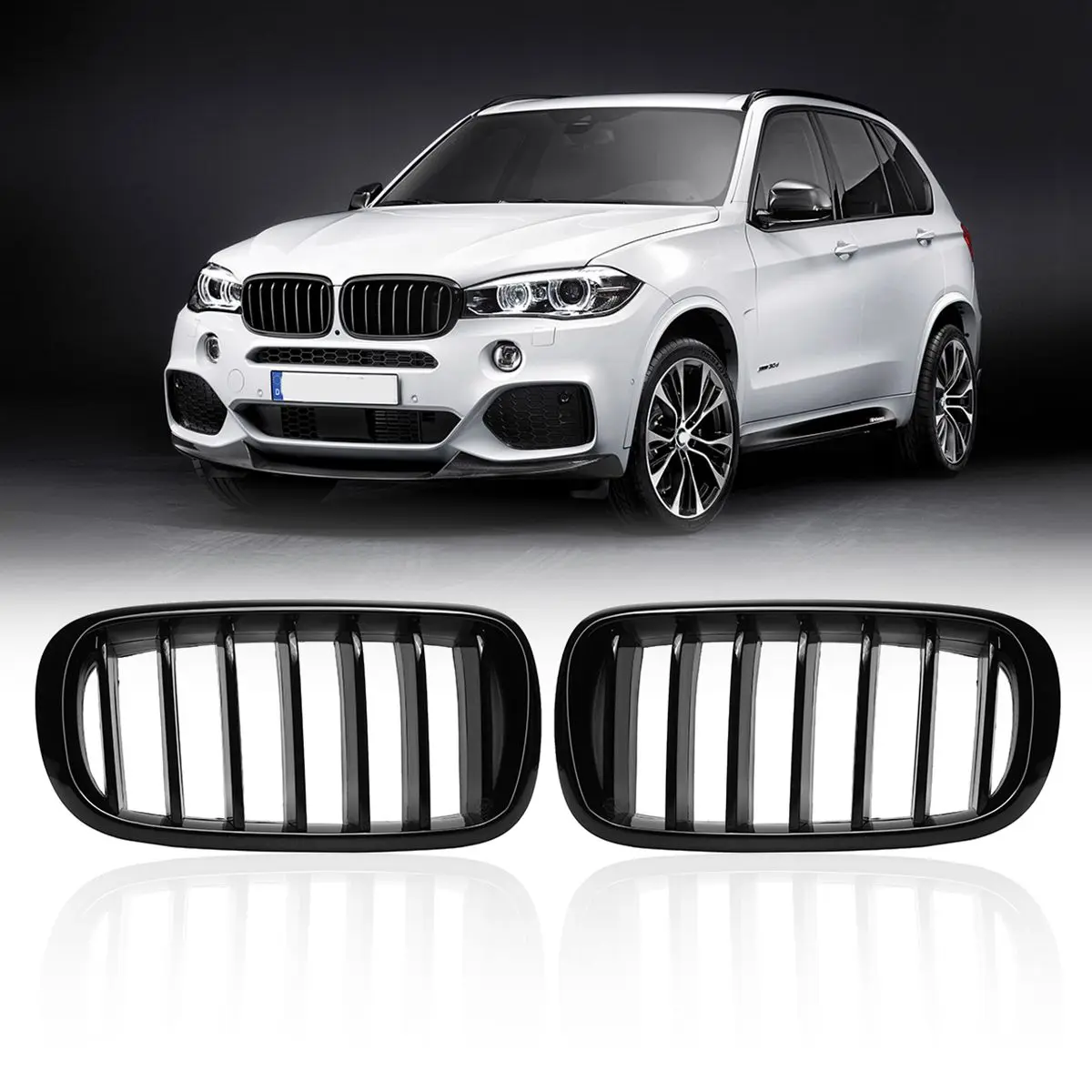 

1 Pair Glossy Black Front Kidney Racing Grill Grille Slat For BMW X5 F15 X6 F16 2014 2015 2016 2017 2018