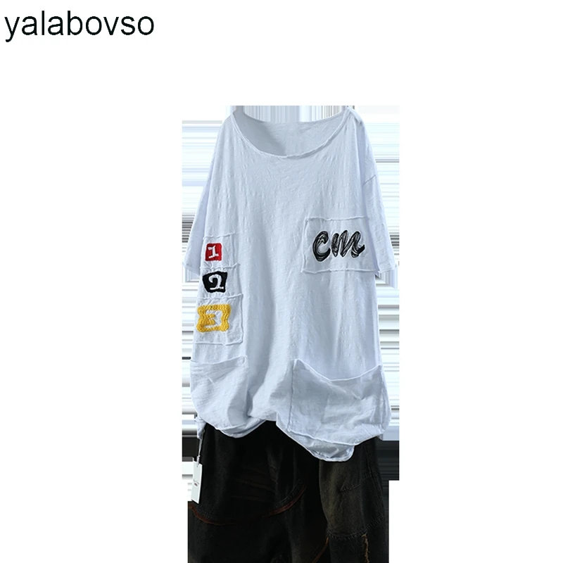 

2018 Summer Pullovers Bamboo Cotton Casual T shirts Solid color O neck Tops Word Patches Loose Tees for woman A74-XX1598 Z20