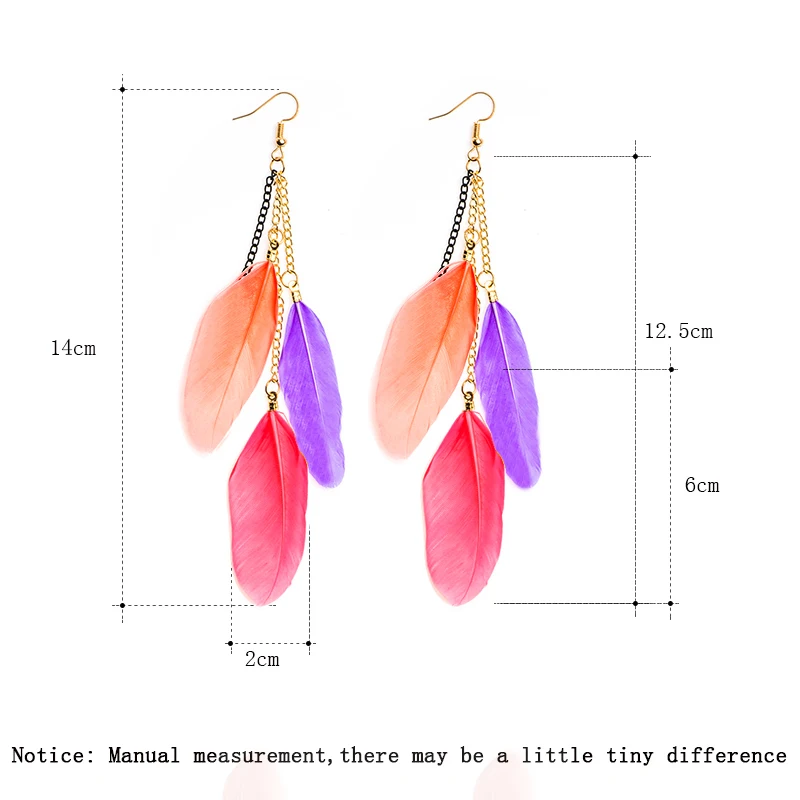 MISANANRYNE Модные женские ювелирные изделия для ушей Флуоресцентный цвет висячие серьги женские длинные кисточки перо серьги 10 цветов