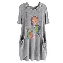 M-XXXXXL Женская футболка модная Длинная с капюшоном трендовая с принтом с карманом с коротким рукавом Необычная футболка большого размера# YL-5