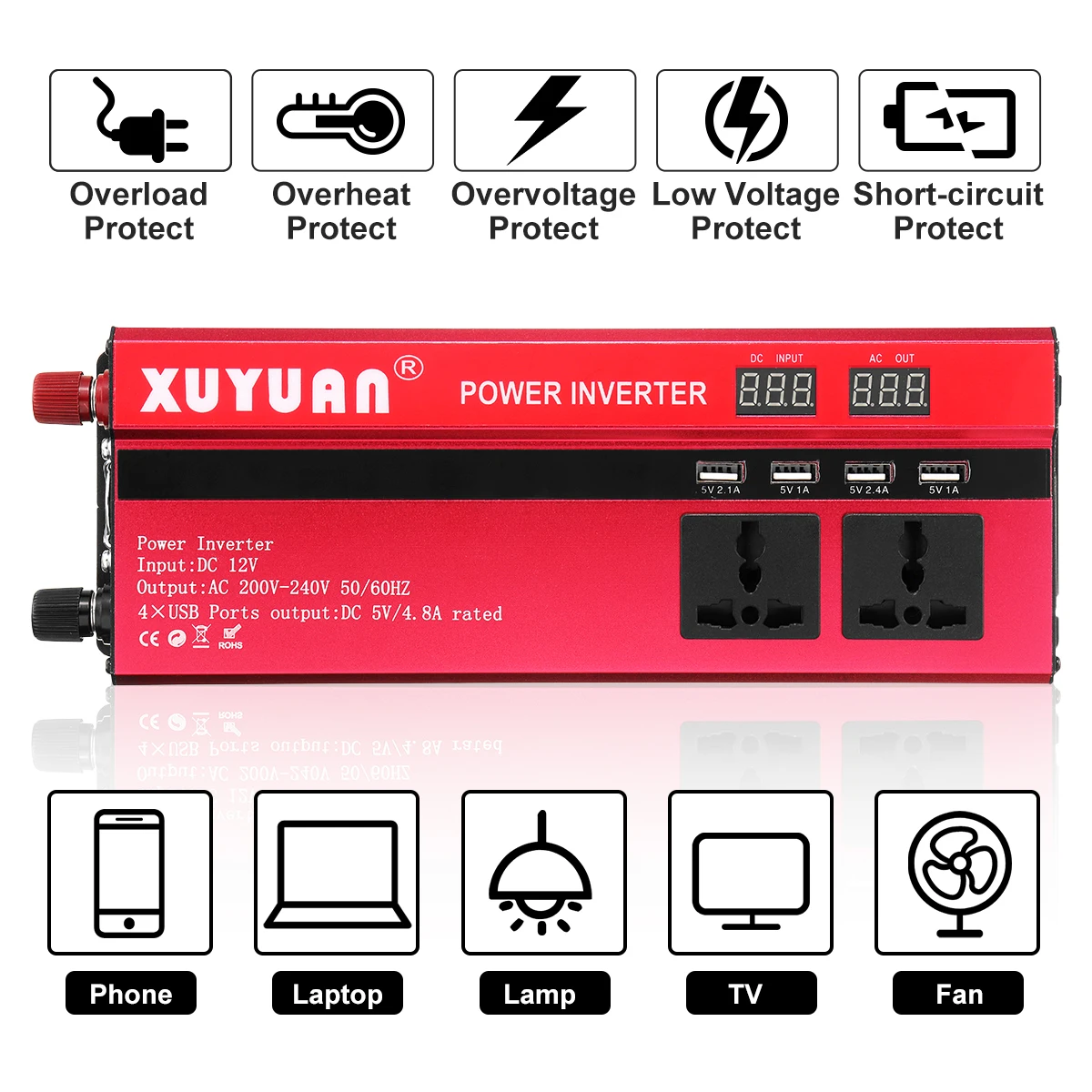 

Car Power Inverter 12V 220V 5000W 4000W 3000W Peak Sine Wave Solar Inverter 12V 220V Voltage Transformer Converter 5000W