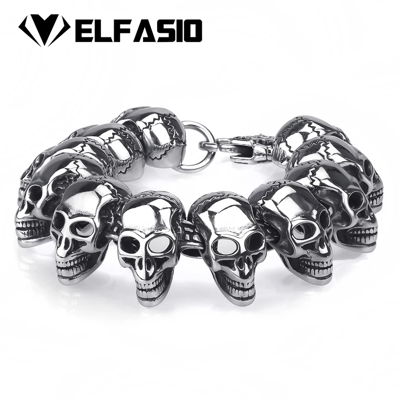 

316L Stainless Steel Huge Heavy Silver Men's Skeleton Skull bracelet Ghost bangle Biker Punk Jewerly