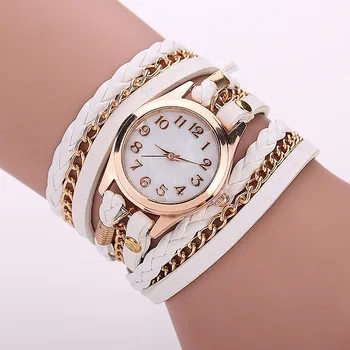 

Fashion braided leather Bracelet watch women vintage gold necklace Dress watches women Quartz wrist watches relogio feminino