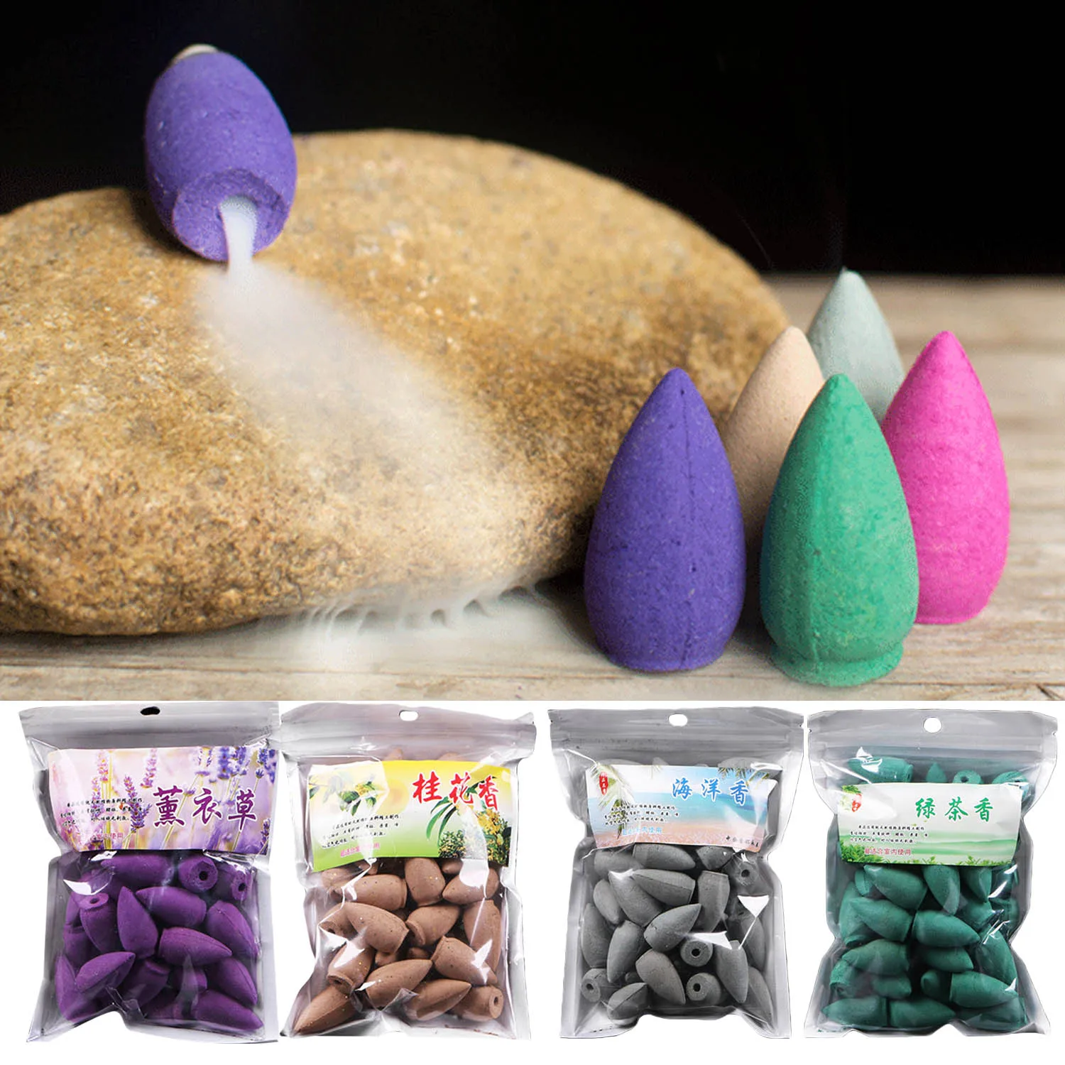 

Behogar 50pcs Head Backflow cone Incense Cones tower IncenseMini Ceramic Burner Regulating Emotion Home Office Teahouse Tower